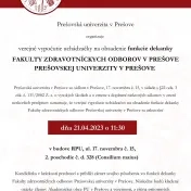 OZNAM: verejné vypočutie uchádzačky na obsadenie funkcie dekanky Fakulty zdravotníckych odborov PU v Prešove