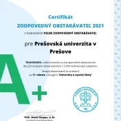 Naša univerzita získala ocenenie Zodpovedný obstarávateľ 2021