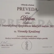 Ocenenie študentky Katedry biológie na  konferencii Preveda 2019