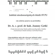 Srdečne pozývme na prednášky prof. Joanny Getki