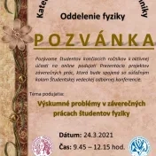 NOVÉ! ODDELENIE FYZIKY - Prezentácia projektov záverečných prác + ŠVOUČ