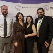 Dr. Korečko, Mgr. Melnyk, Mgr. Orikhan a Dr. Bačinský počas Manager party (v roku 2024)