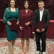 doc. Jenčová, doc. Horváthová a Ing. Letkovský počas udeľovania Ceny rektora (v roku 2024)