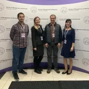 Dr. Miškufová, doc. Vašaničová, Dr. Pavle Milošević (University of Belegrade, Srbsko) a doc. Dr. Ing. Miroslav Hudec (VŠB-Technická univerzita Ostrava, ČR) počas 9. medzinárodnej vedeckej konferencie „Economics, Management & Business 2025" (v roku 2025)