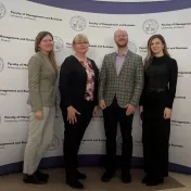 Dr. Miškufová, doc. Šofranková, Dr. Rigelský a Mgr. Melnyk počas prednášky Vizualizácia údajov (v roku 2025)