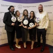 Dr. Bačinský, Dr. Miškufová, Mgr. Melnyk, Dr. Košíková a Dr. Korečko počas Manager party (v roku 2025)