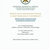 Morálny rozmer využívania zvierat na vzdelávacie a zábavné účely. Pozvánka na prednášku, 12.3.2026, 9:45, A2, GTF
