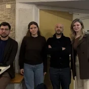 Mgr. Kateryna Melnyk počas zahraničnej stáže na Università degli Studi di Urbino Carlo Bo v Taliansku s Matteo Zavalloni (Associate Professor) a Giacomo Salvarani (Assistant Professor) (v roku 2026)