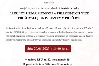 OZNAM: Verejné vypočutie uchádzačov na obsadenie funkcie dekana Fakulty humanitných a prírodných vied Prešovskej univerzity v Prešove