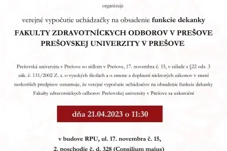 OZNAM: verejné vypočutie uchádzačky na obsadenie funkcie dekanky Fakulty zdravotníckych odborov PU v Prešove
