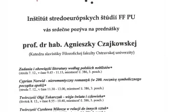 Prednášky prof. dr hab. Agnieszky Czajkowskej (Erasmus+)