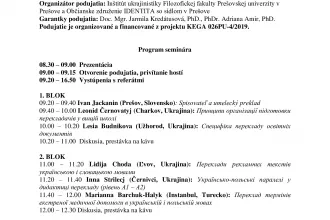 Program. Medzinárodný vedecký seminár Ukrajinský jazyk a kultúra v umeleckom a odbornom preklade v stredoeurópskom priestore II.