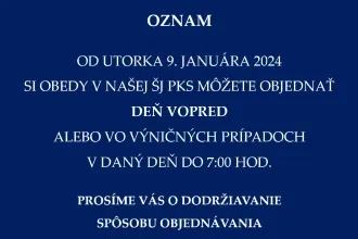 Oznam pre stravníkov